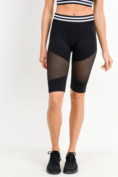 Highwaist Striped Band Seamless Perforated Shorts