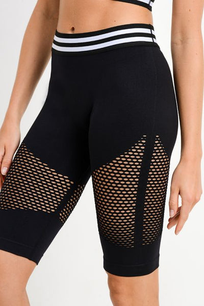 Highwaist Striped Band Seamless Perforated Shorts