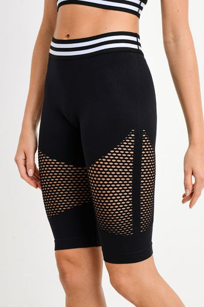 Highwaist Striped Band Seamless Perforated Shorts